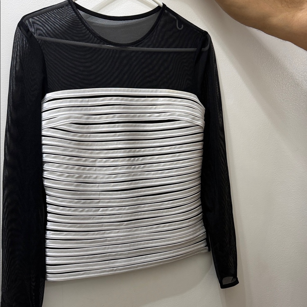 Joseph Ribkoff Black and White Mesh Blouse